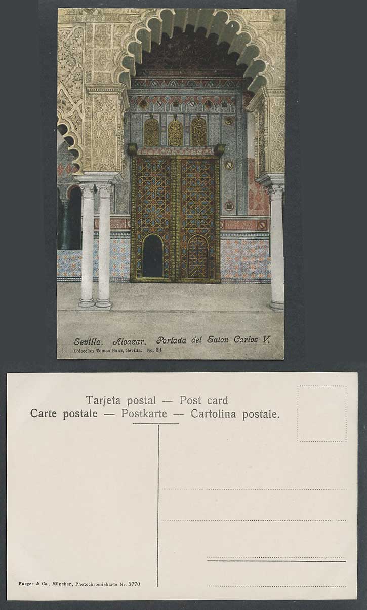 Spain Old Colour Postcard Sevilla Alcazar Portada del Salon Carlos V Arch & Door