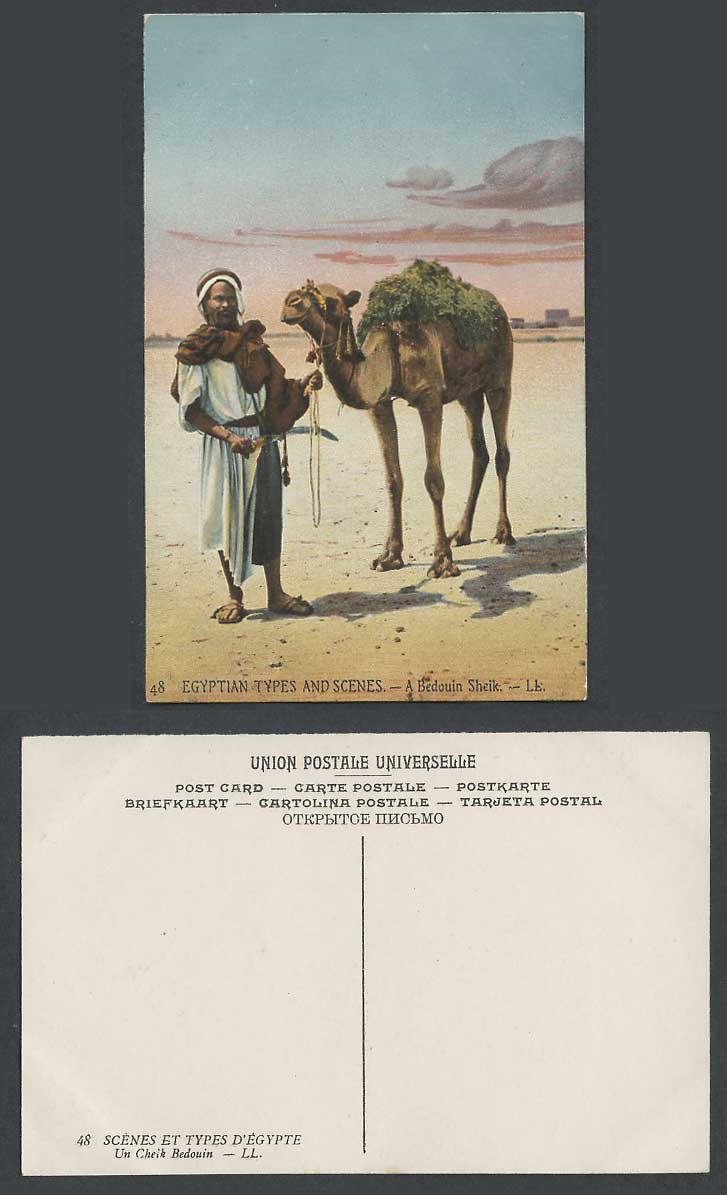 Egypt Old Postcard A Beduin Sheik Native Arab Man Camel Un Cheik Bedouin L.L. 48