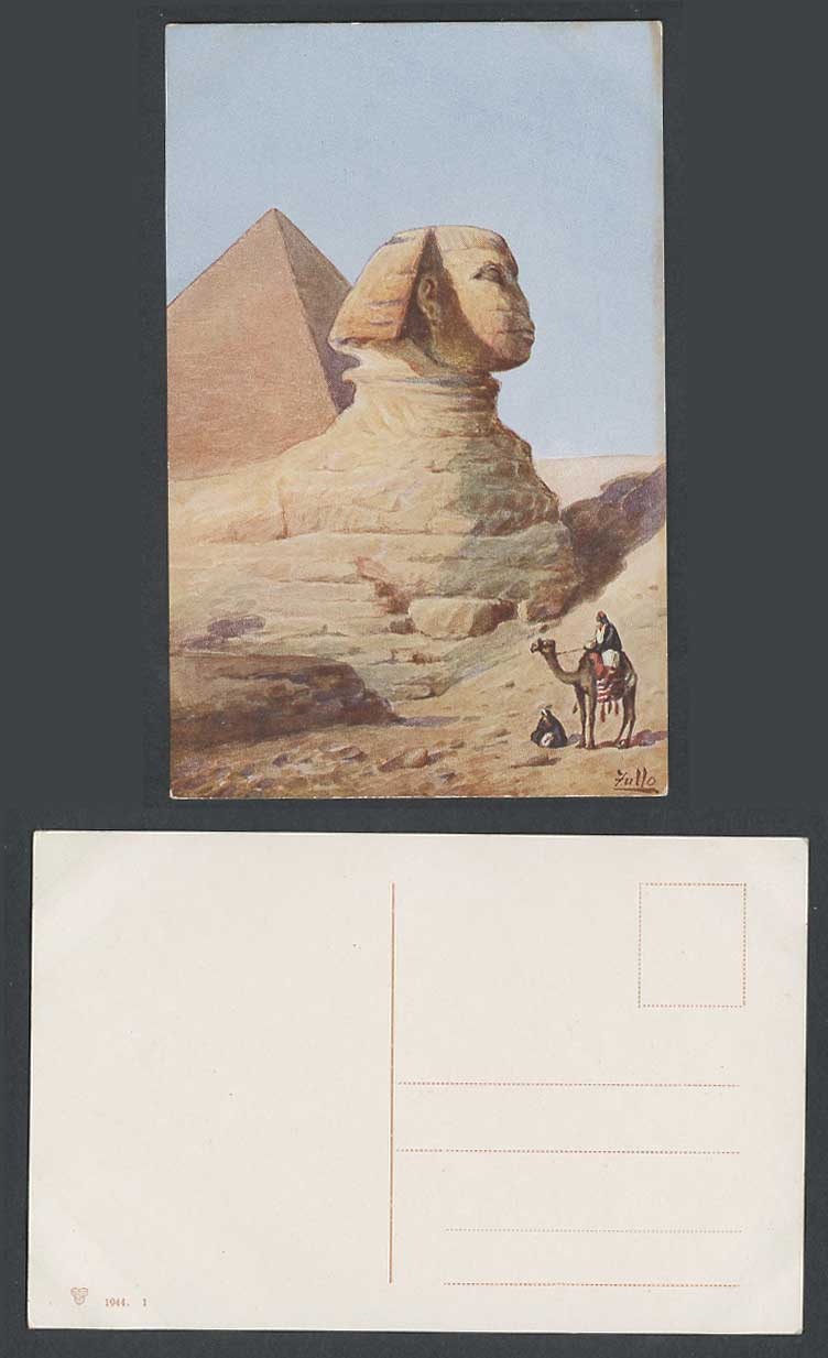 Egypt L Zullo Artist Signed Old Postcard Cairo Sphinx Pyramid Camel Rider Desert