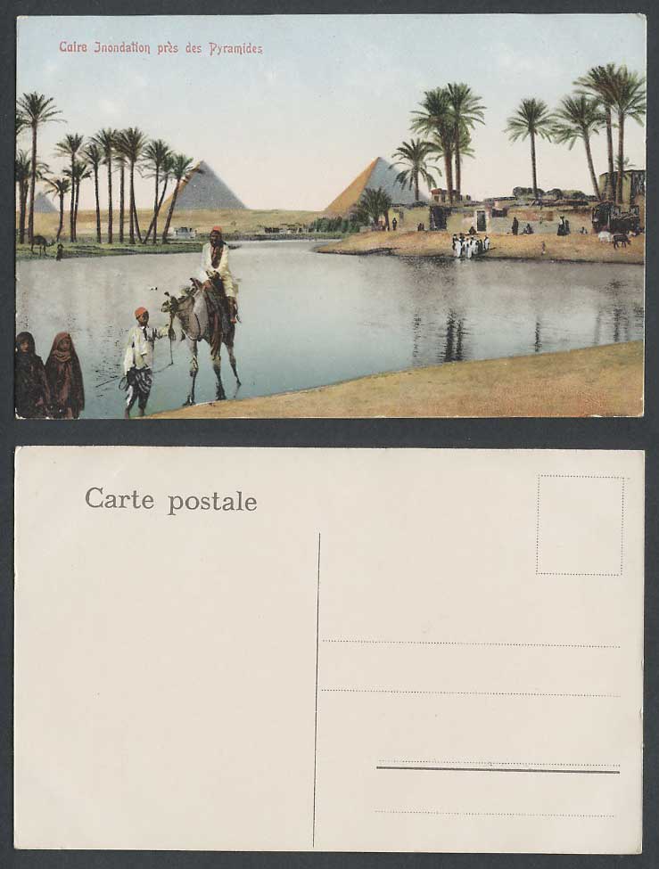 Egypt Old Colour Postcard Cairo Camel Rider PYRAMIDS Nile River Flood Inondation