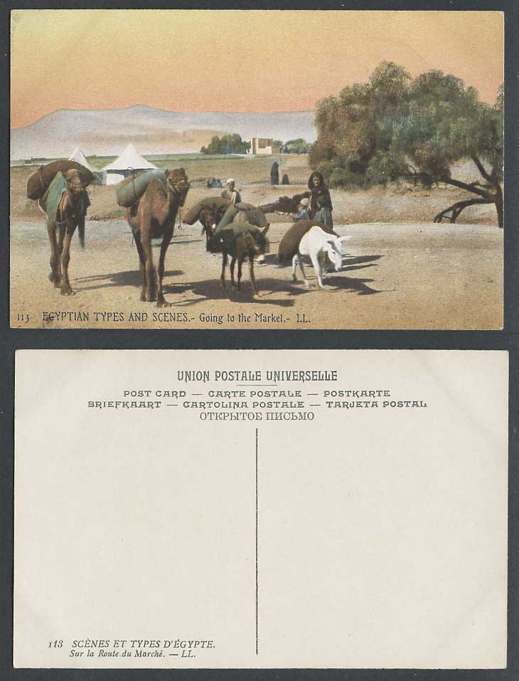 Egypt Old Postcard Natives Camels Donkeys Going to the Market Camp Tents L.L.113