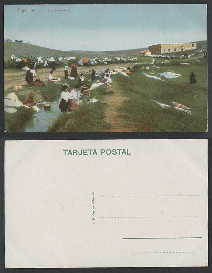 Spain Old Color Postcard Algeciras Las Lavaderas Spanish Washerwomen Women River