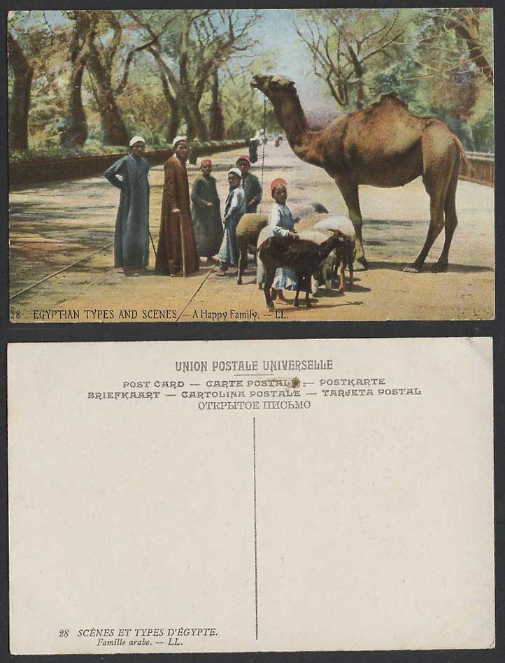 Egypt Old Postcard A Happy Family, Native Boys, Camel Goat Sheep, Street L.L. 28