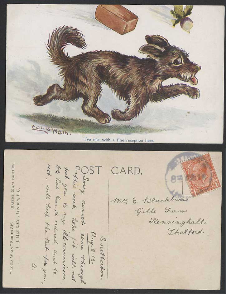 Louis Wain Artist Signed Dog, I Met with a Fine Reception Here 1918 Old Postcard