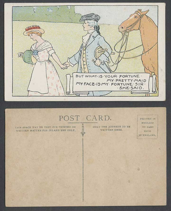 Horse Romance, But What is your fortune my pretty maid, My face Sir Old Postcard