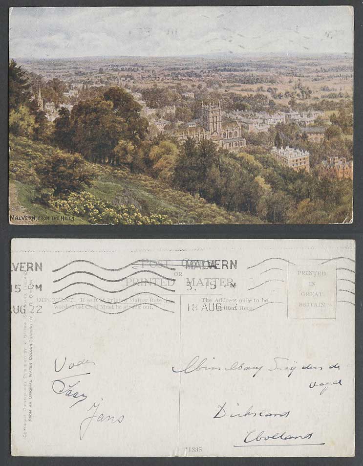 A.R. Quinton 1922 Old Postcard Malvern from The Hills, Great Malvern Priory 1335