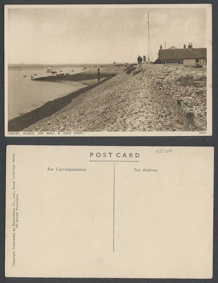 Canvey Island, Sea Wall and Hole Haven Old Postcard Boats Harbour Panorama Essex