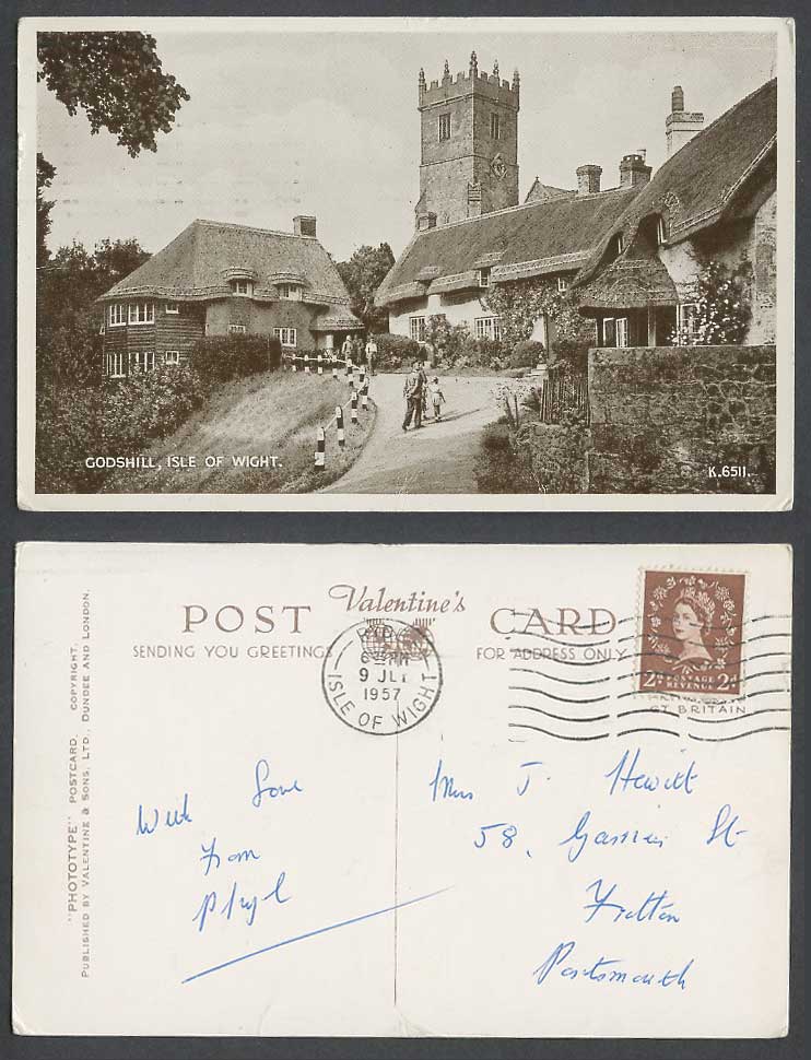 Isle of Wight 1957 Old Postcard Godshill Church, Street Scene, Thatched Cottages