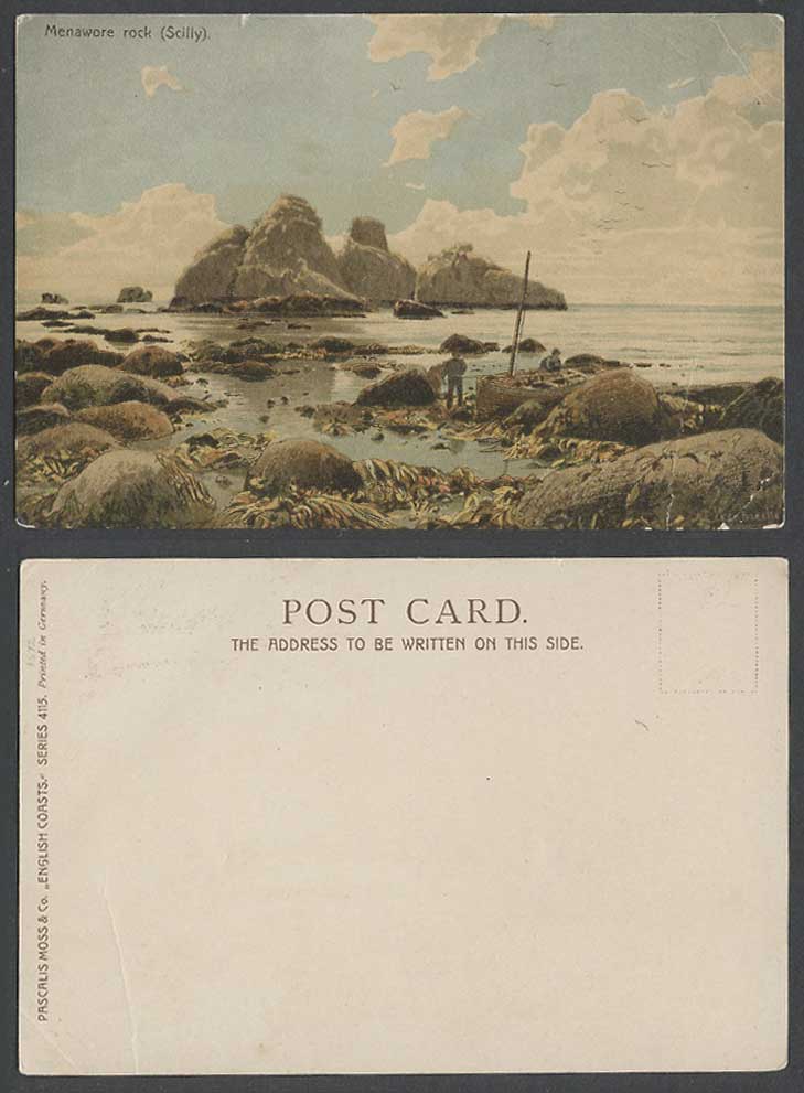 Isle of Scilly Old Colour UB Postcard Menawore Rock Boat Rocks Coastal  Panorama