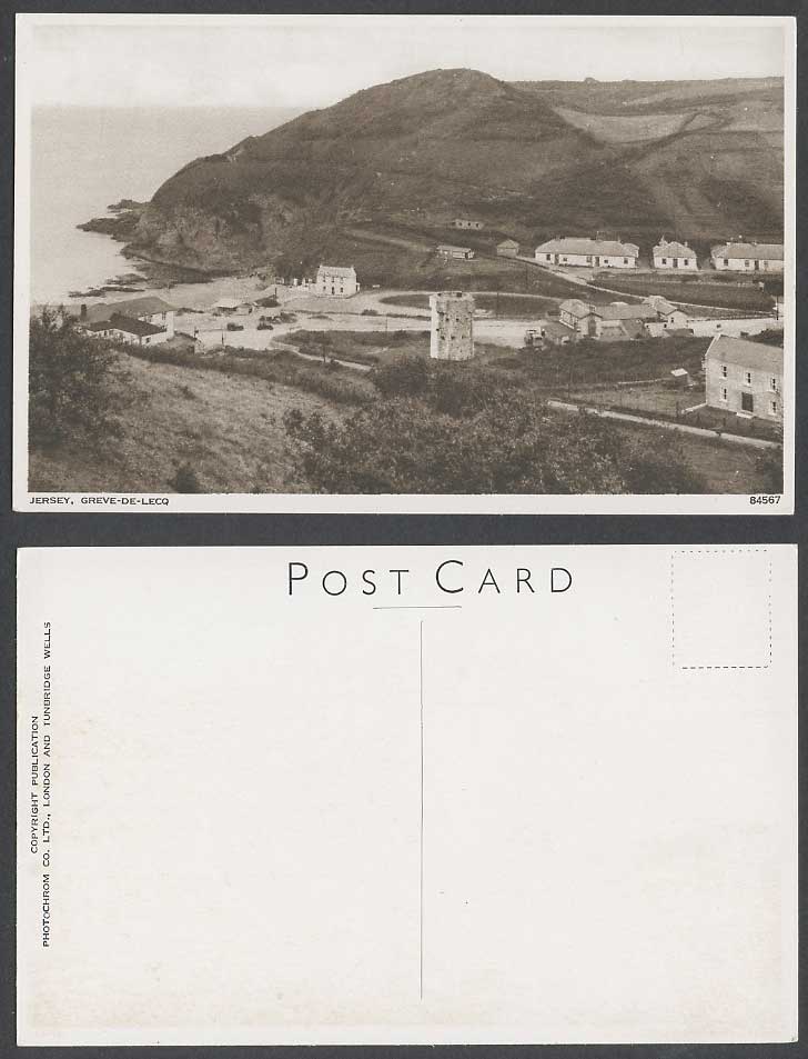 Jersey Greve de Lecq Old Postcard Round Tower Beach Cliffs Hill Seaside Panorama