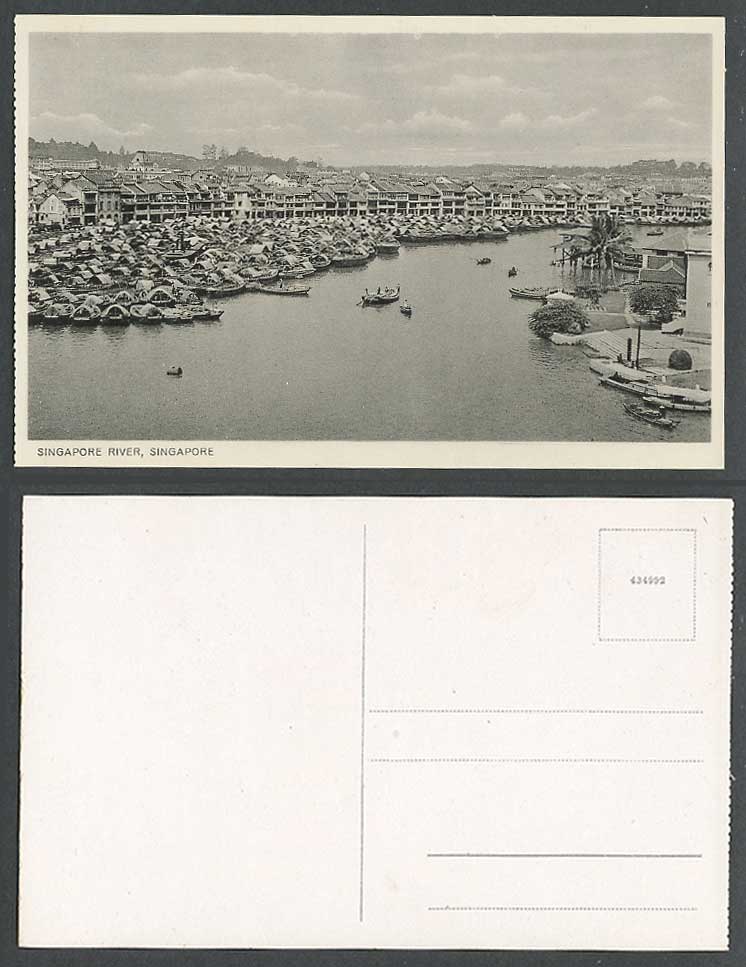 Singapore River Scene, Native Sampans Boats Harbour Panorama Old Postcard 434992