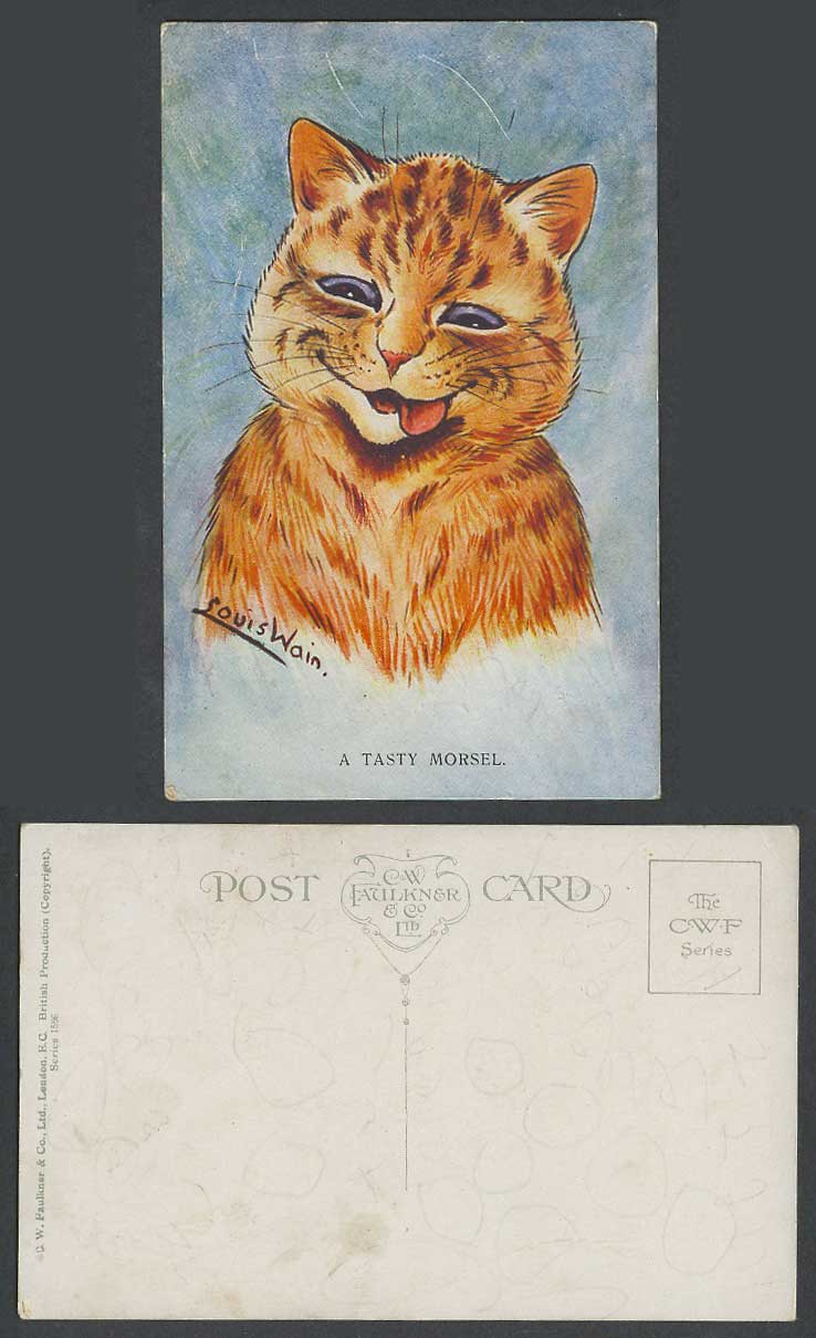 Louis Wain Artist Signed Cat Kitten A Tasty Morsel Old Postcard C.W. Faulkner Co