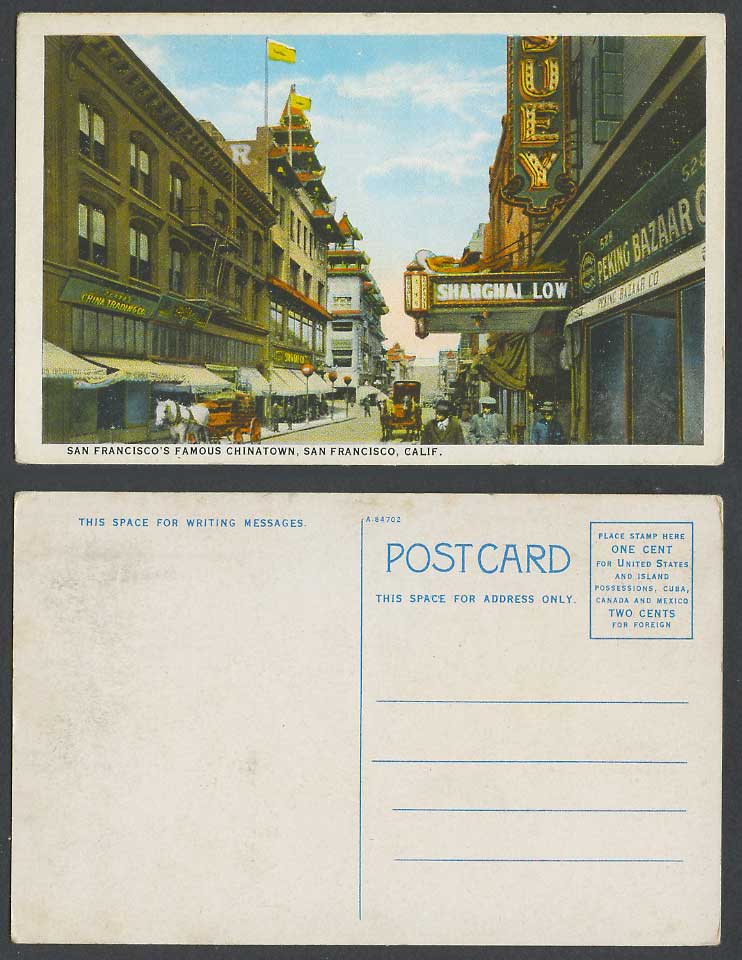 China Town San Francisco Chinatown Peking Bazaar Co Shanghai Low US Old Postcard