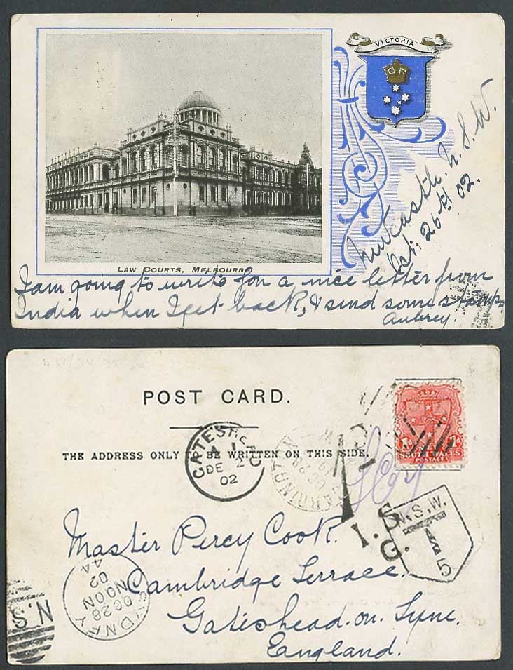 Australia Melbourne Law Courts 1d Postage Due 1902 Old UB Postcard Victoria Arms