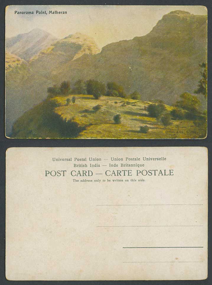 India Old Colour Postcard Panorama Point Matheran Mountains Clifton & Co. Bombay