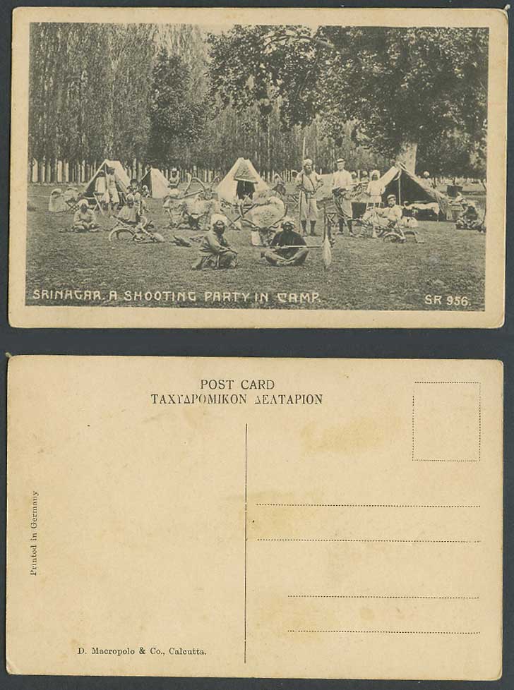 India Old Postcard SRINAGAR A Shooting Party in Camp Hunting Hunters Tents SR956