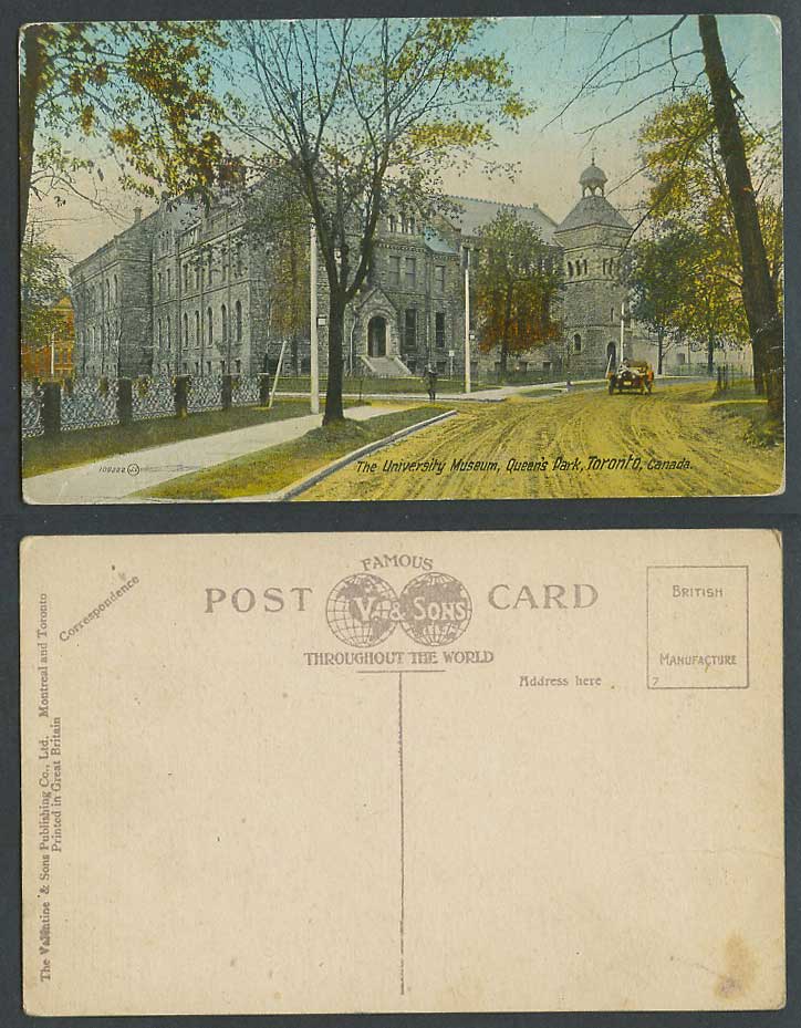 Canada Old Postcard University Museum Queen's Park Toronto Motor Car Street View