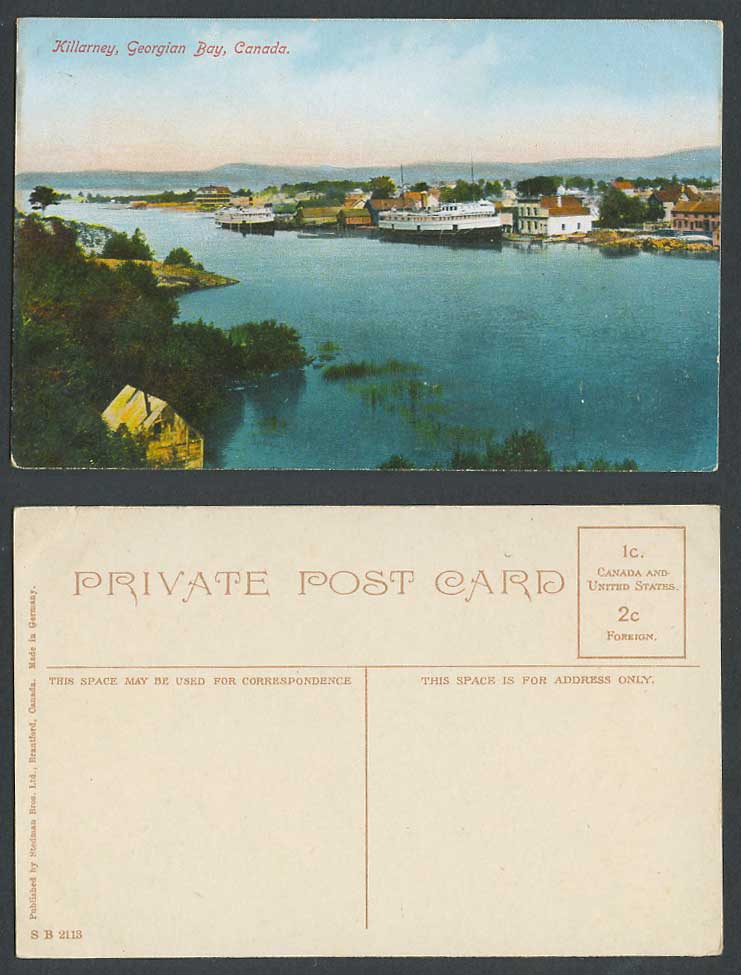 Canada Old Postcard Killarney Georgian Bay Steamers Steam Ships Panorama Ontario