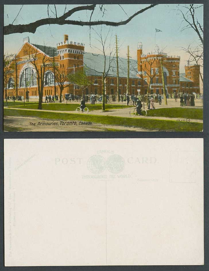 Canada Old Postcard The Armouries, Toronto, Bicycle Cyclists Street British Flag