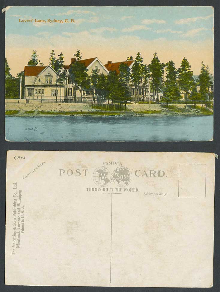 Canada Old Postcard Lovers' Lane Sydney C.B. N.S. Cape Breton Island Nova Scotia