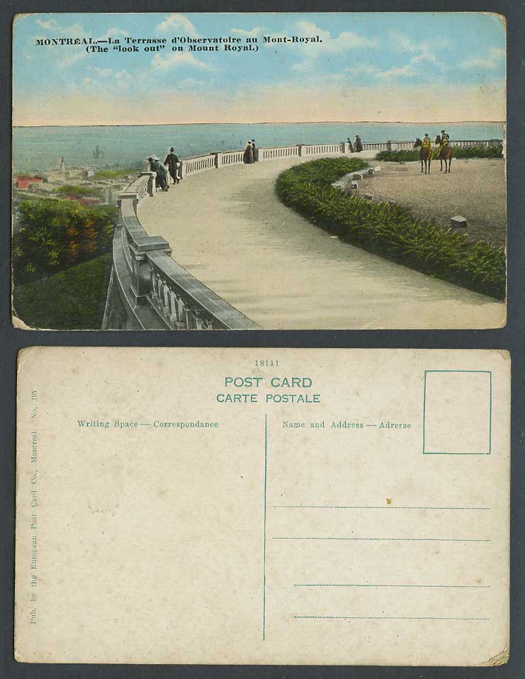 Canada Old Colour Postcard Montreal, Look Out on Mount Royal Terrace Observatory
