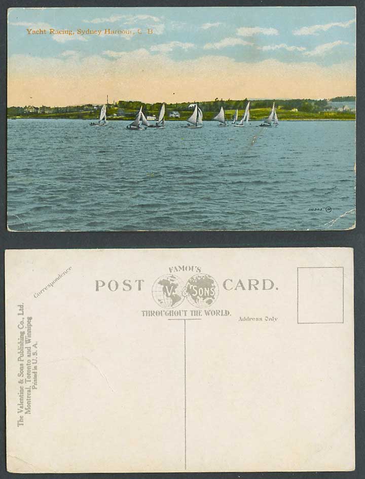 Canada Old Postcard Yacht Racing Race Sydney Harbour C.B. Cape Breton Island N.S