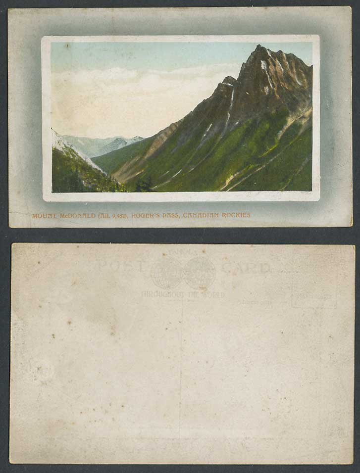 Canada Old Postcard Mt. Mount McDonald Alt. 9,482 Roger's Pass Canadian Rockies