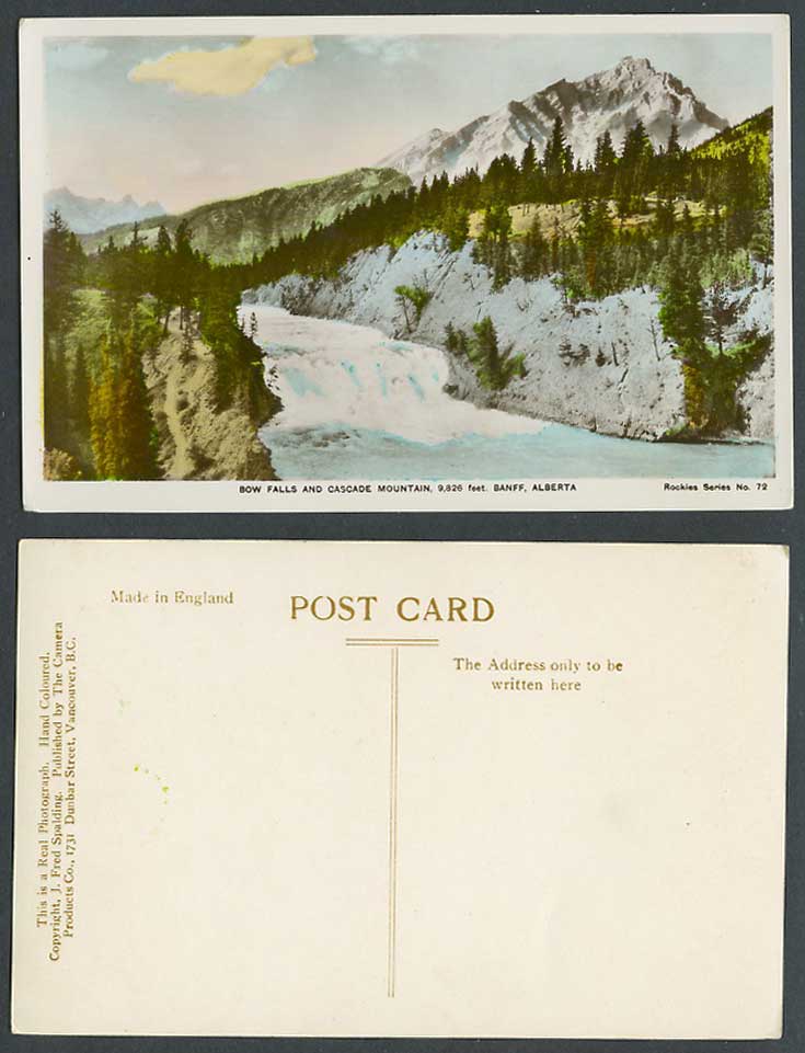 Canada Bow River Falls, Cascade Mountain 9826 feet Banff Alberta Old RP Postcard