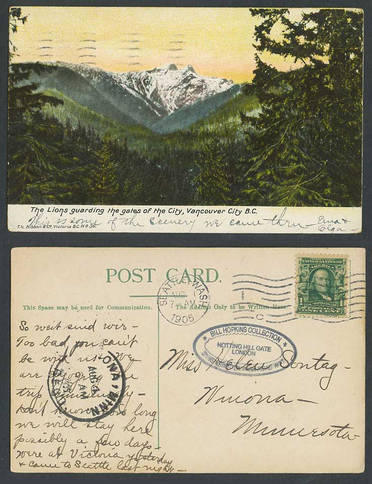 Canada 1905 Old Postcard The Lions Guarding City Gates, Vancouver B.C. Mountains