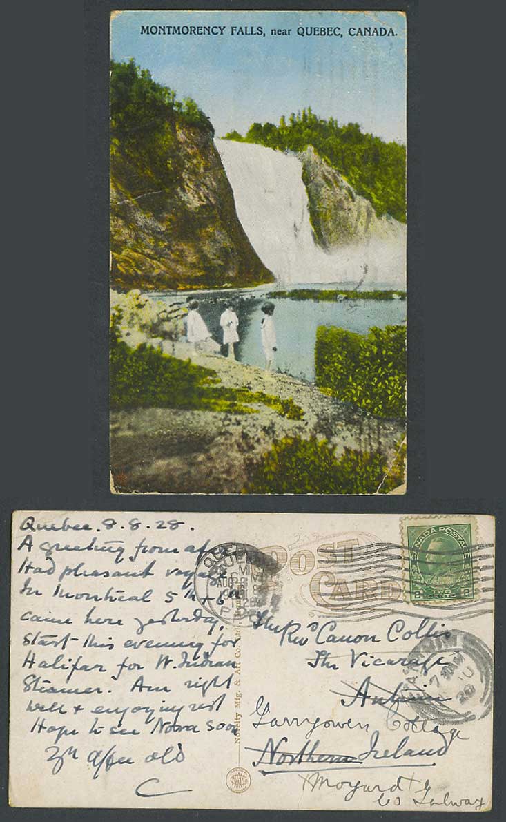 Canada 1928 Old Postcard Montmorency Falls near Quebec, Waterfalls 276 ft. High