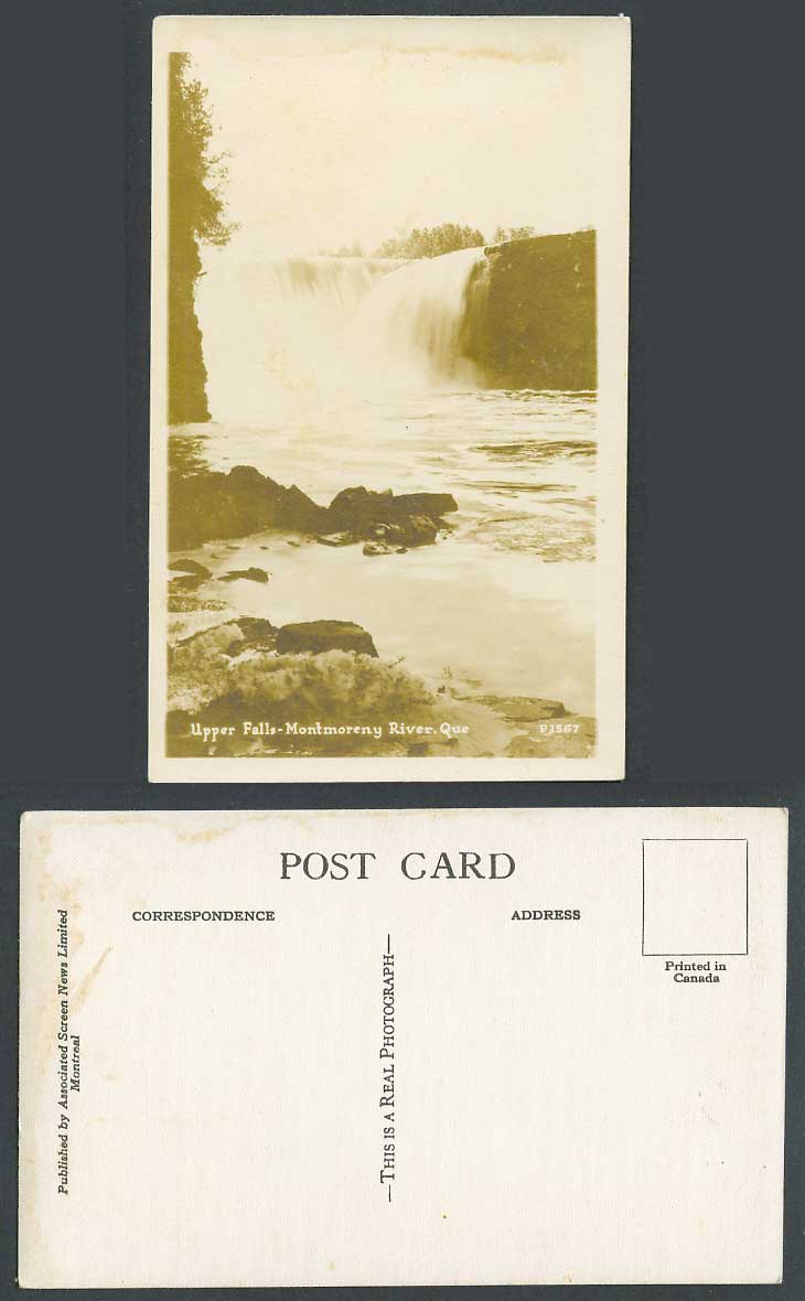 Canada Old Real Photo Postcard Upper Falls, Montmorency River, Quebec Waterfalls
