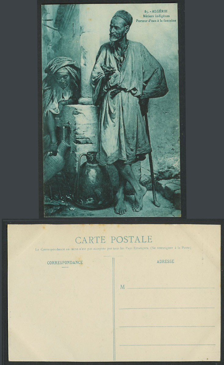 Algeria Old Postcard Native Tradesmen Water Carrier Smoking Fountain Pitchers 85