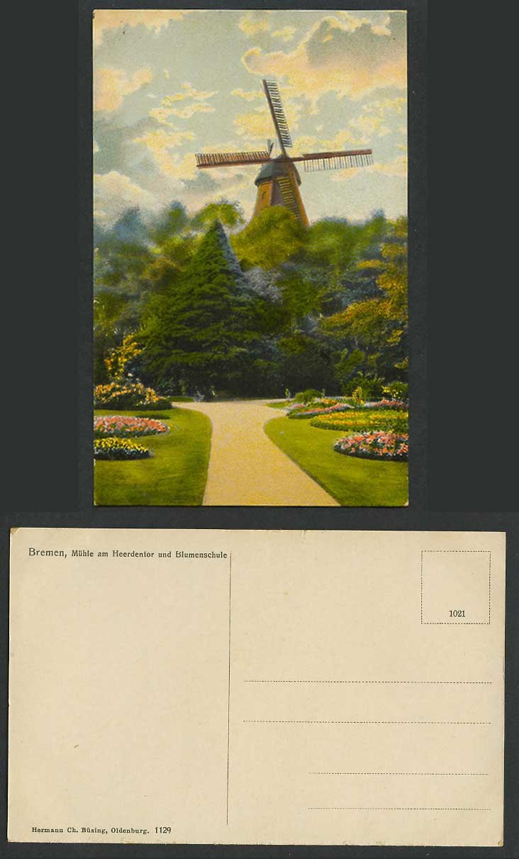 Germany Old Colour Postcard Bremen Windmill Mill, Muehle Heerdentor Blumenschule