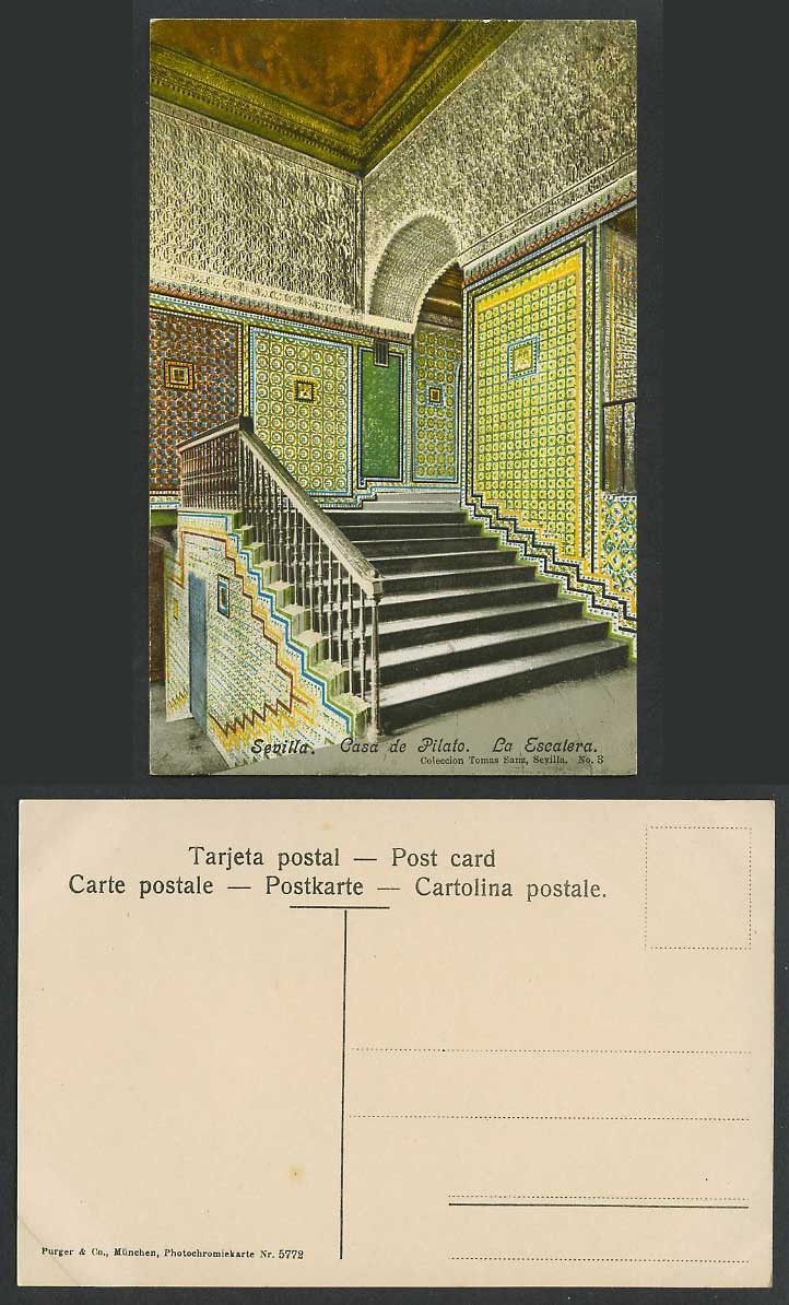 Spain Old Colour Postcard Sevilla Casa de Pilatos La Escalera Seville Stairs N.3