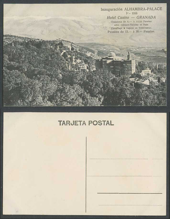 Spain Old Postcard Granada Alhambra Palace Inauguration 1o 1910 Hotel Casino Ads