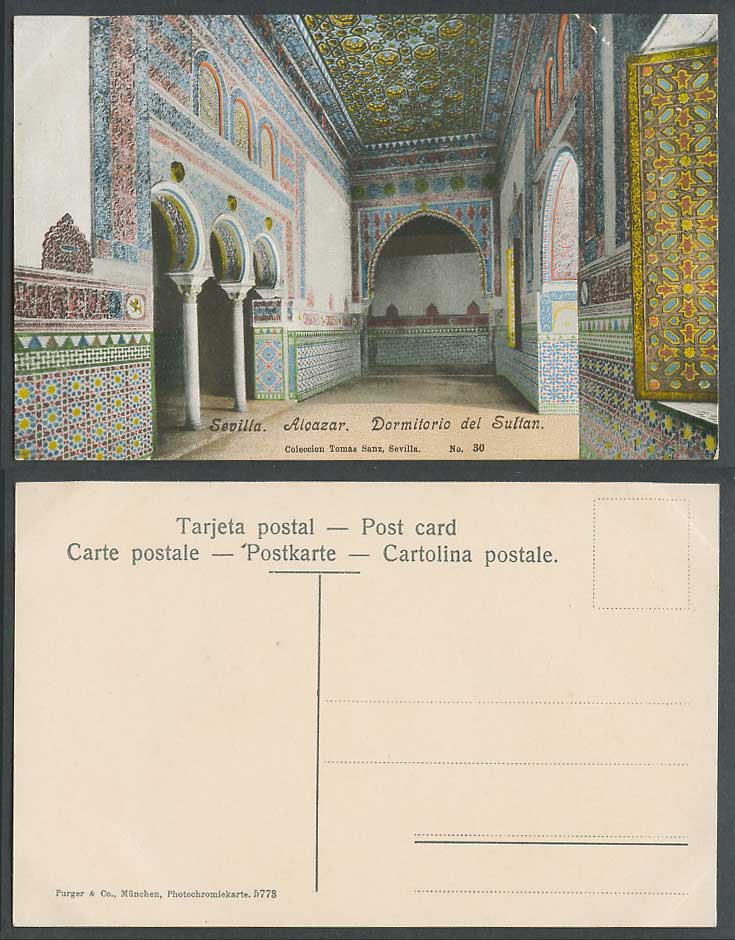Spain Old Color Postcard Sevilla Alcazar Dormitorio de la Sultana Arches Seville