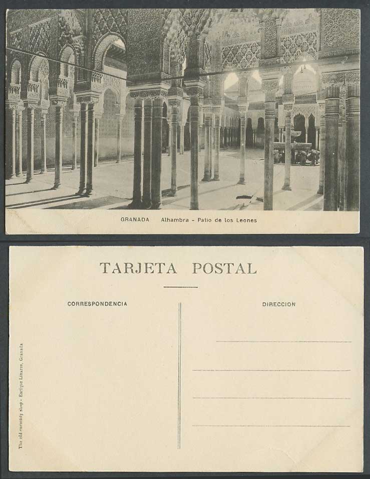 Spain Old Postcard Alhambra, Patio de los Leones, Lions Court Courtyard Fountain