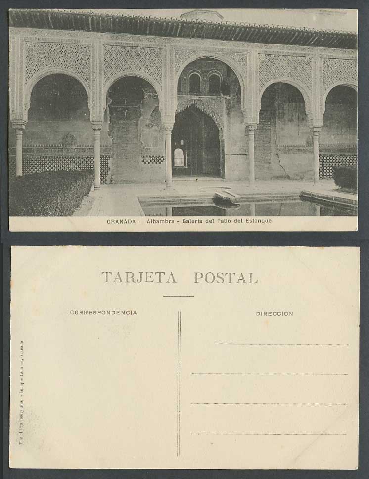 Spain Old Postcard Granada Alhambra Galeria del Patio del Estanque Gallery Court
