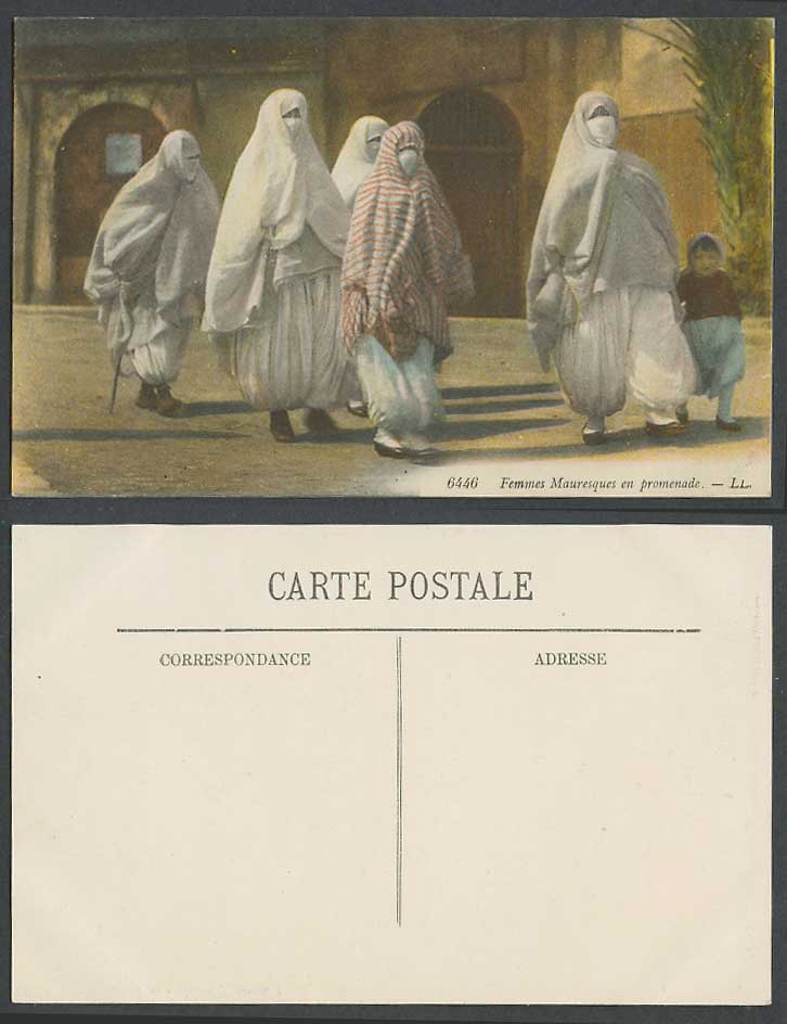 North Africa Old Postcard Moorish Women Femmes Mauresques en Promenade L.L. 6446