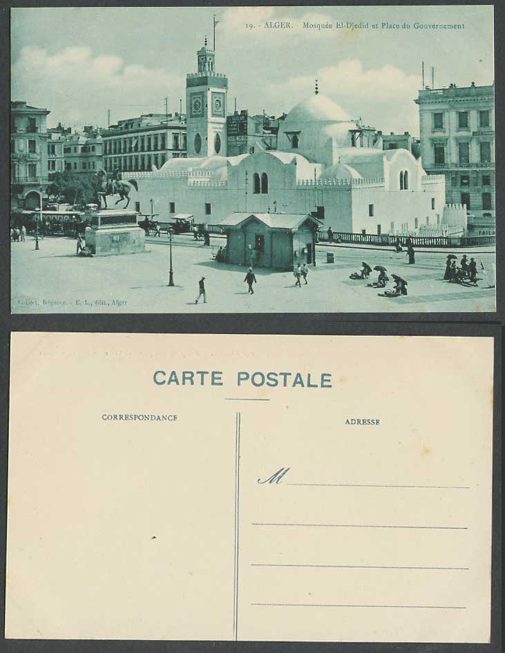 Algeria Old Postcard Alger Mosque el Djedid Place du Gouvernement Government Sq.