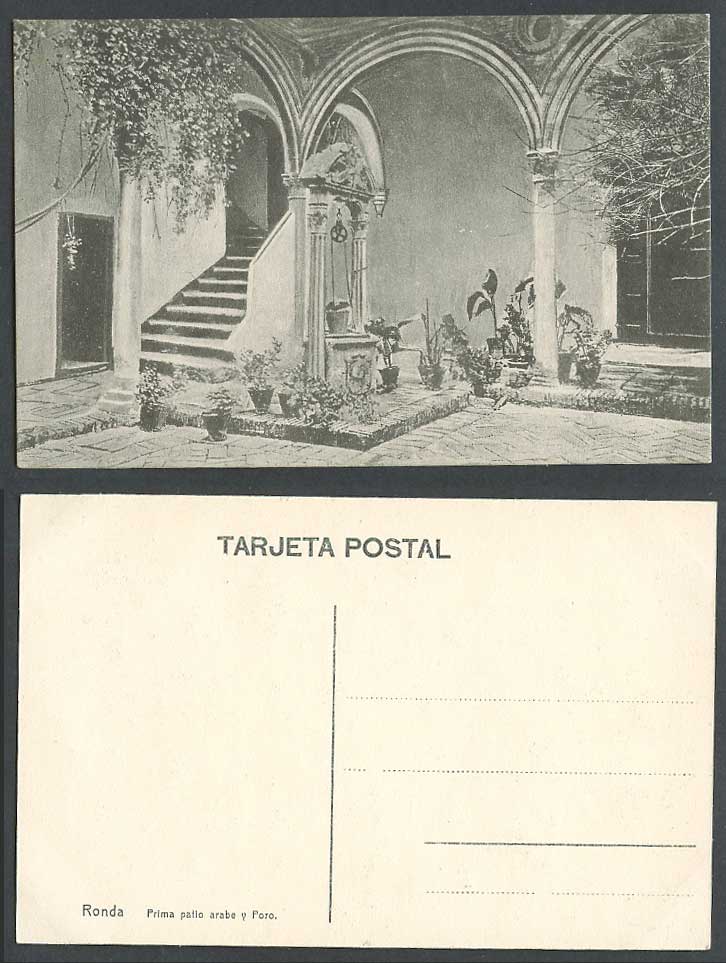 Spain Old Postcard Ronda, Prima patio arabe y Poro, Arab Patio Courtyard, Stairs