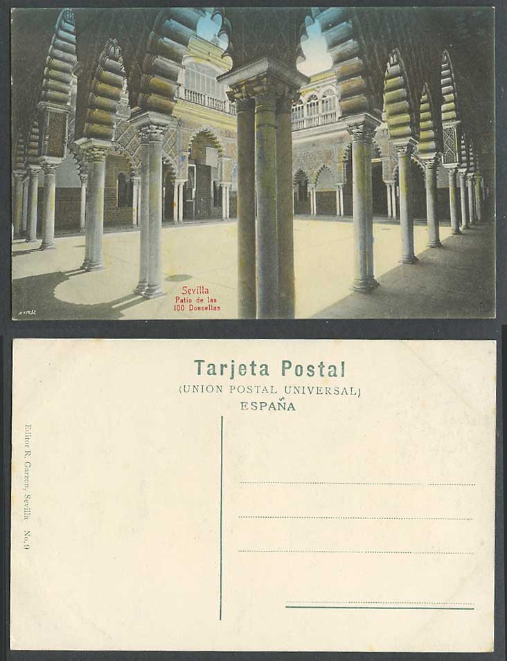 Spain Old Colour Postcard Sevilla Patio de las cien 100 Doncellas Courtyard Arch