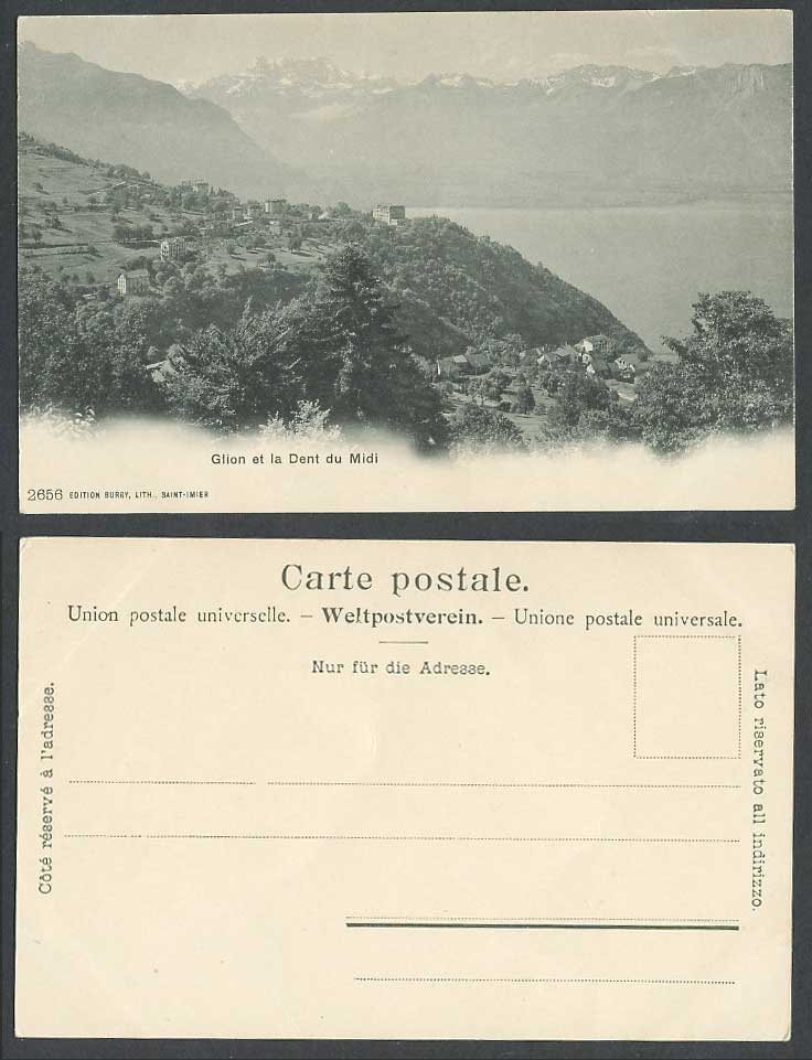 Switzerland Swiss Old Postcard Glion et la Dent du Midi, Mountain Lake Panorama