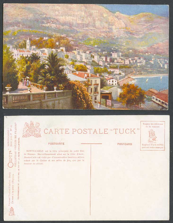 Monte Carlo Monaco Old Tuck's Oilette Postcard Cote d'Azur Panorama General View