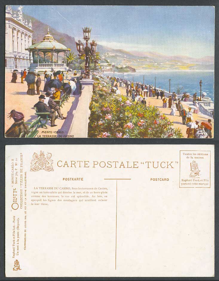 Monaco Monte Carlo Casino Terrace Terrasse du Casino Old Tuck's Oilette Postcard