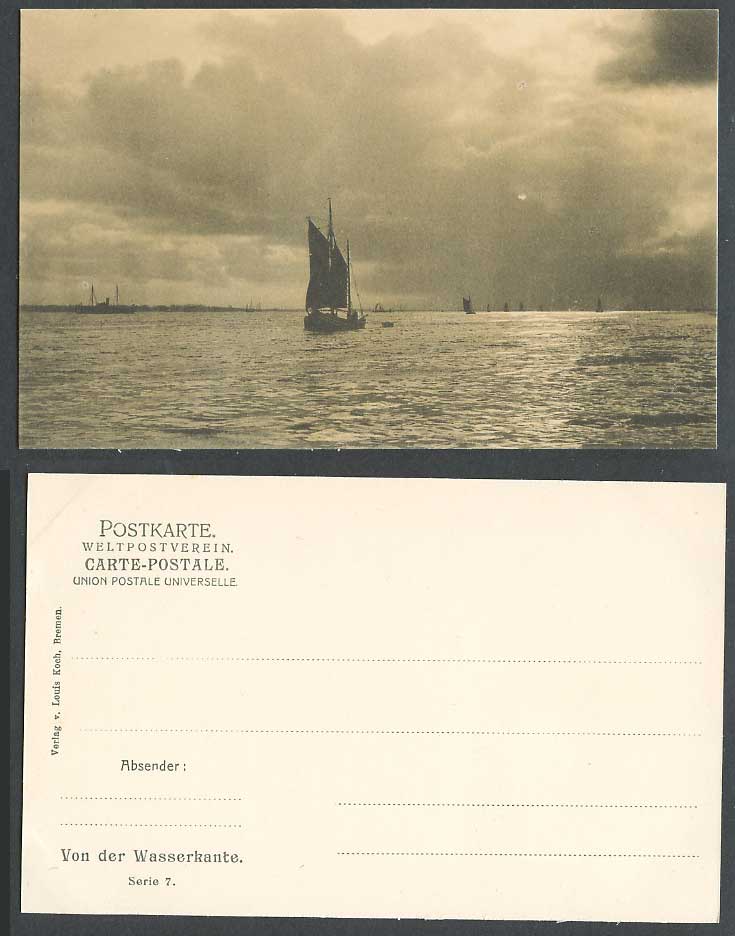 Germany Old UB Postcard Bremen Von der Wasserkante Water's Edge Sailing Boats 7.