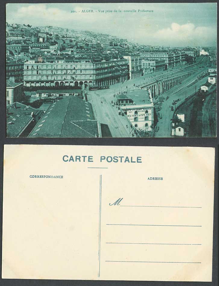 Algeria Old Postcard Alger Vue prise de la nouvelle Prefecture Street Scene TRAM