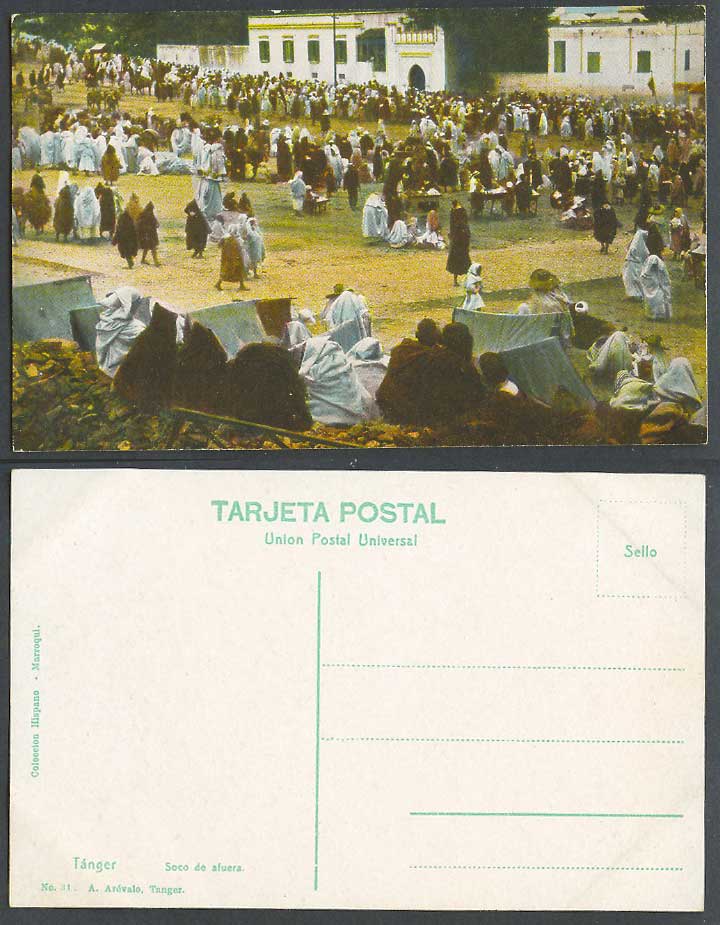 Morocco Old Colour Postcard Tangier Tanger Outside Soco de Afuera Tents Sellers