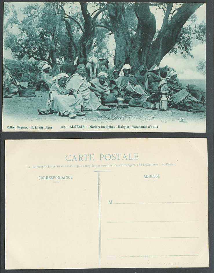 Algeria Old Postcard Kabyles Marchands d'huile Native Arab Oil Merchants Metiers
