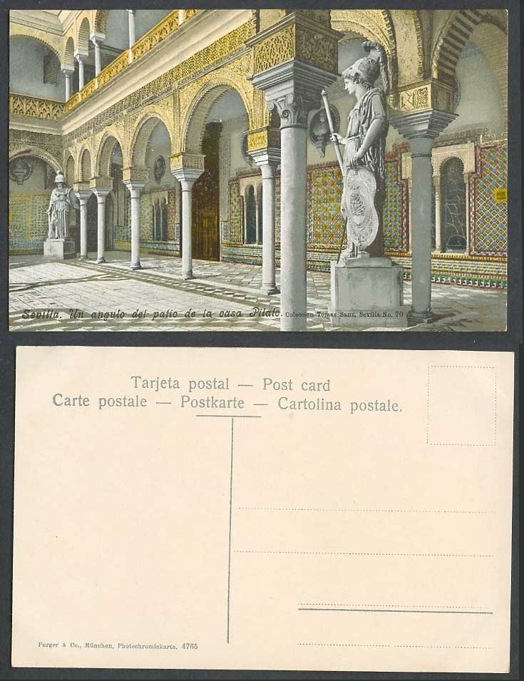 Spain Old Colour Postcard Sevilla Patio de la Casa Pilatos Roman Statues Seville